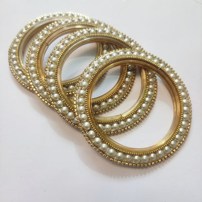 Elegant Gold-Plated Pearl Metal Bangles