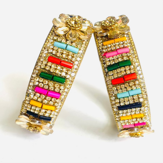 "Floral Fiesta" Vibrant Crystal Bangles Set