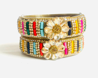 "Floral Fiesta" Vibrant Crystal Bangles Set