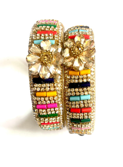 "Floral Fiesta" Vibrant Crystal Bangles Set