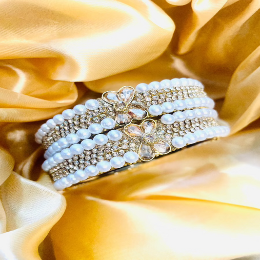 "Pearl & Petal Radiance" Crystal Bangles Set