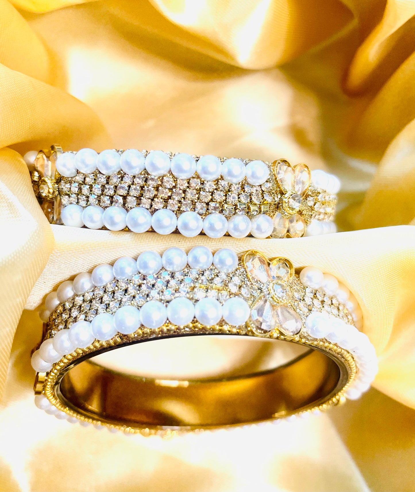 "Pearl & Petal Radiance" Crystal Bangles Set