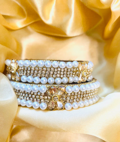 "Pearl & Petal Radiance" Crystal Bangles Set