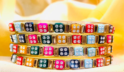 Elegant Multicolor Stone-Embellished Gold Bangle Set