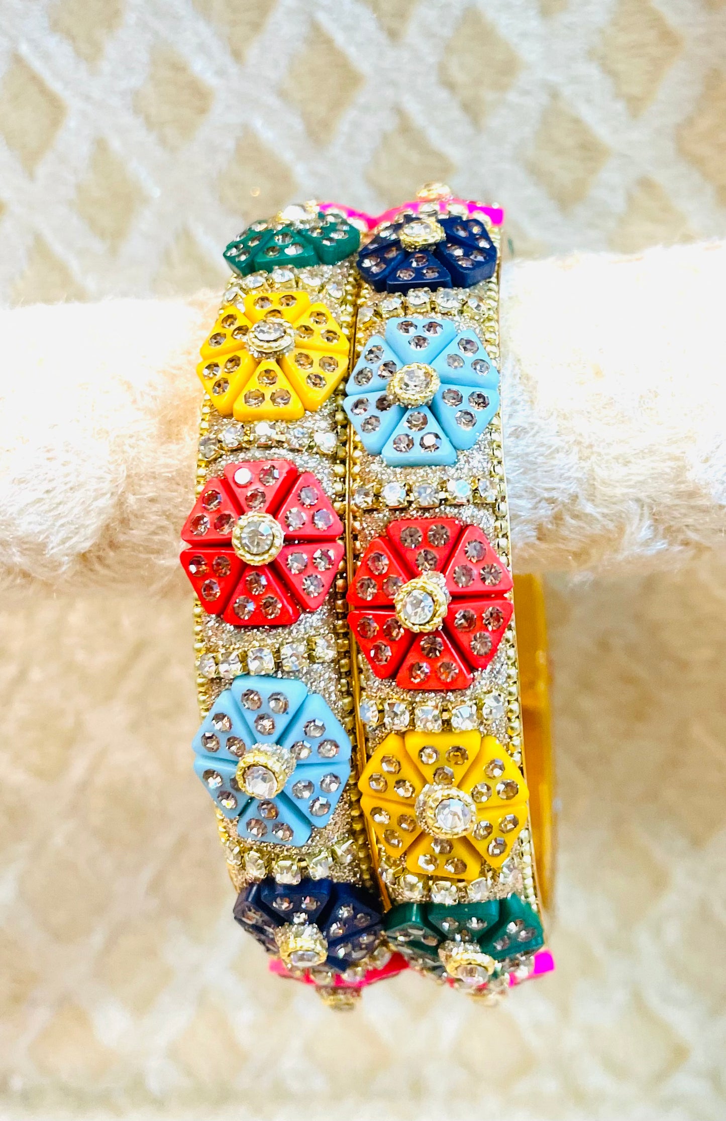 Vibrant Floral Kundan Bangle Set