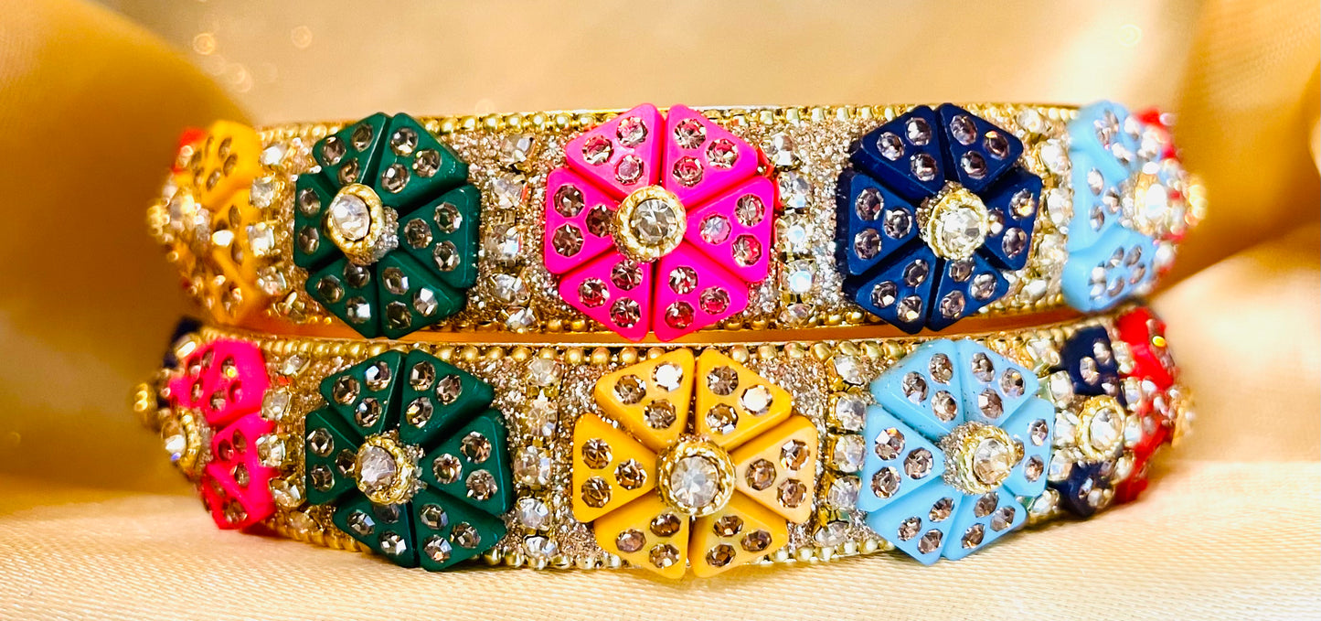 Vibrant Floral Kundan Bangle Set