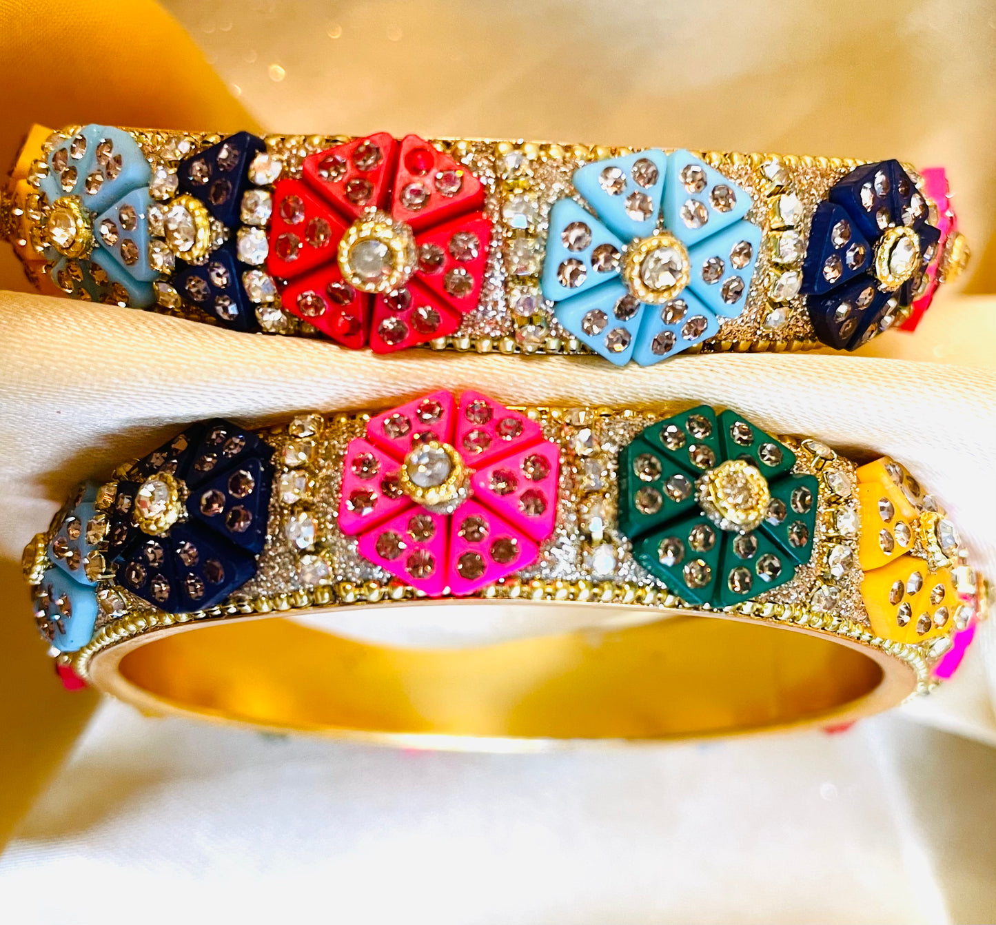 Vibrant Floral Kundan Bangle Set