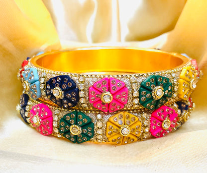 Vibrant Floral Kundan Bangle Set