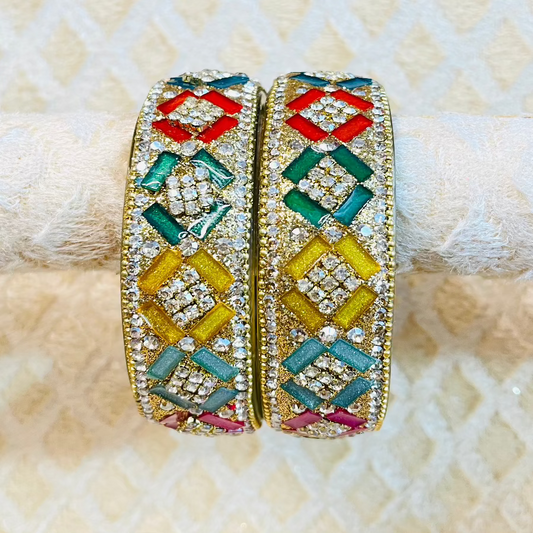 Vibrant Multicolor Kundan & Glass Bangle Set