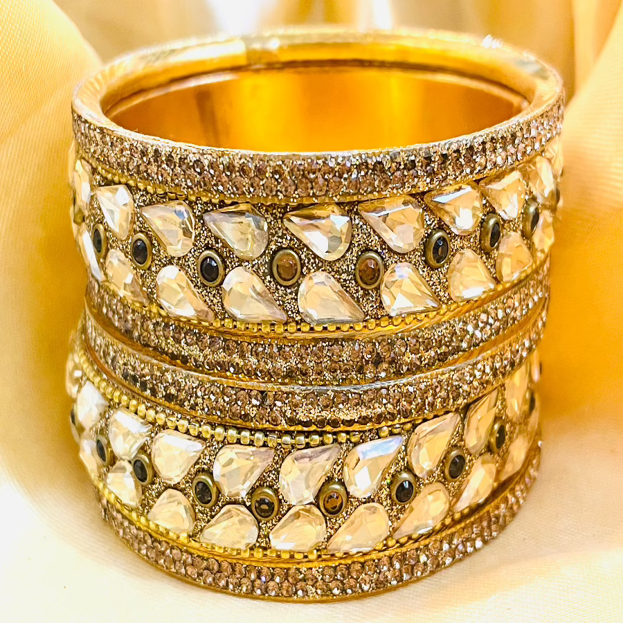 Elegant Kundan & Gemstone Bangle Set