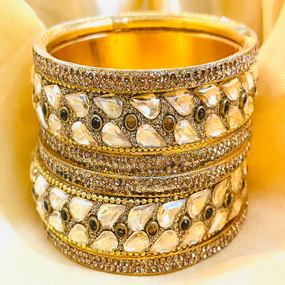 Elegant Kundan & Gemstone Bangle Set