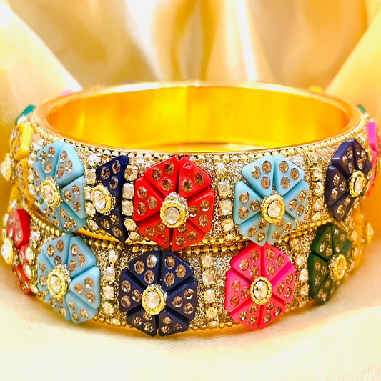 Vibrant Floral Kundan Bangle Set