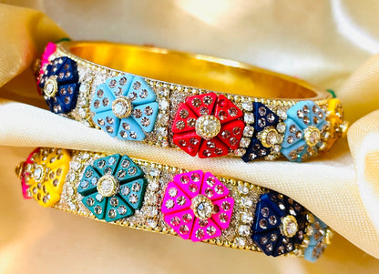 Vibrant Floral Kundan Bangle Set