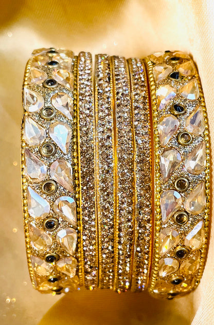 Elegant Kundan & Gemstone Bangle Set