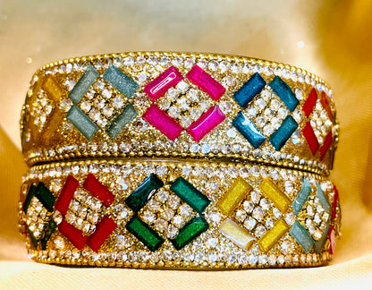 Vibrant Multicolor Kundan & Glass Bangle Set