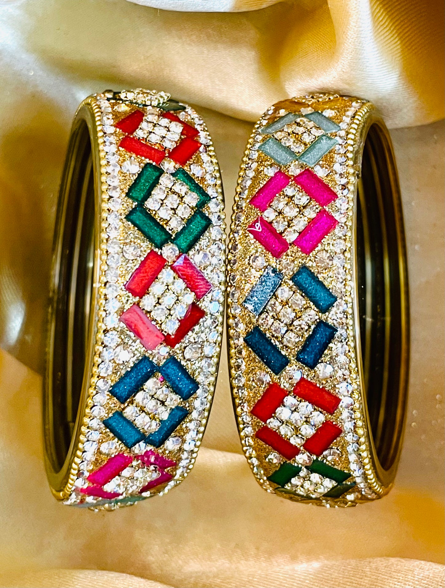 Vibrant Multicolor Kundan & Glass Bangle Set