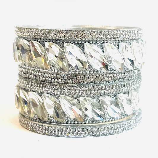 Luxury Silver Bangles with Large Crystal Accents