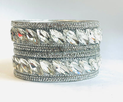 Luxury Silver Bangles with Large Crystal Accents