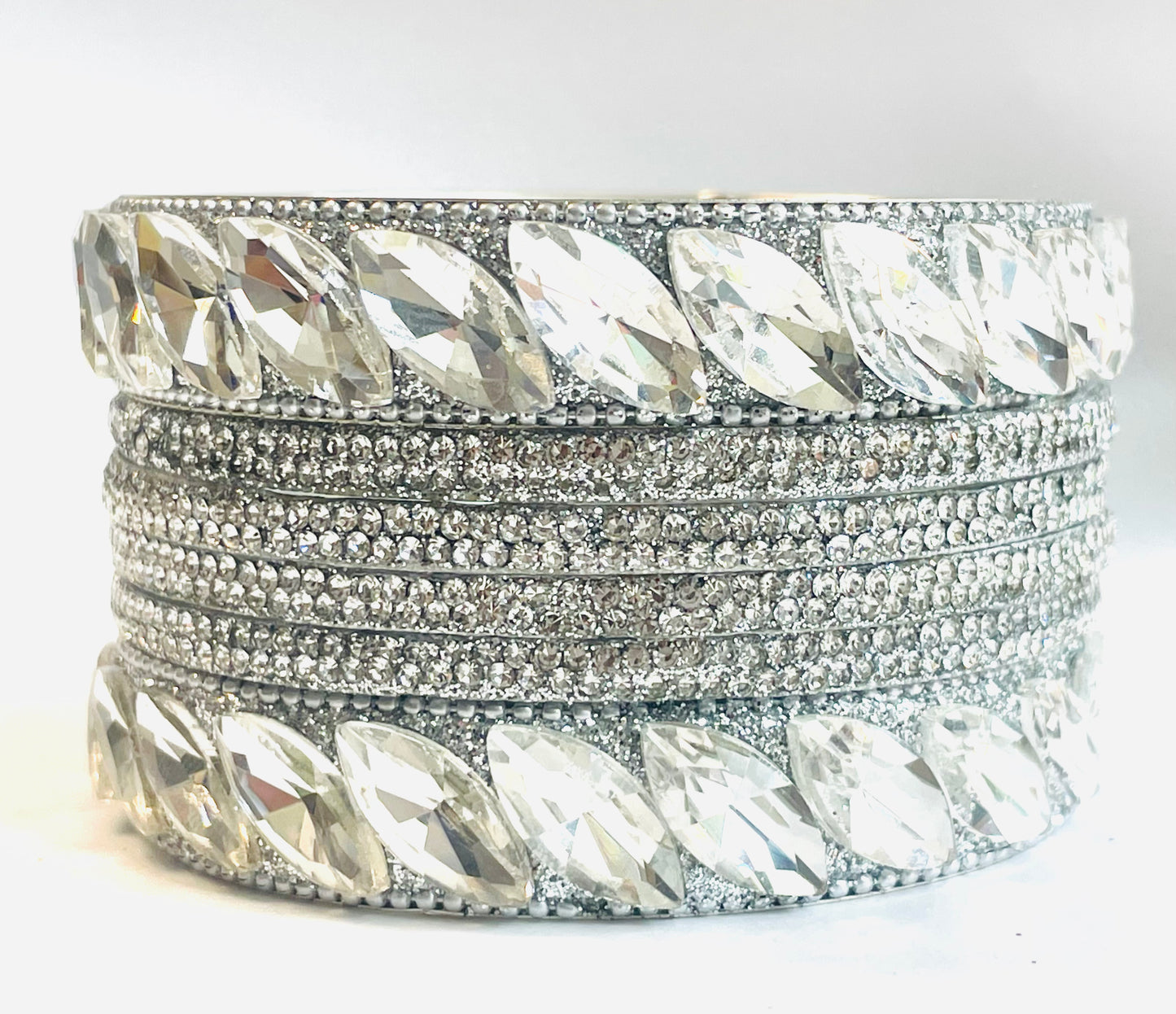 Luxury Silver Bangles with Large Crystal Accents
