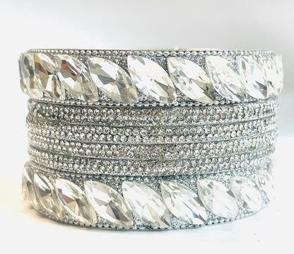 Luxury Silver Bangles with Large Crystal Accents