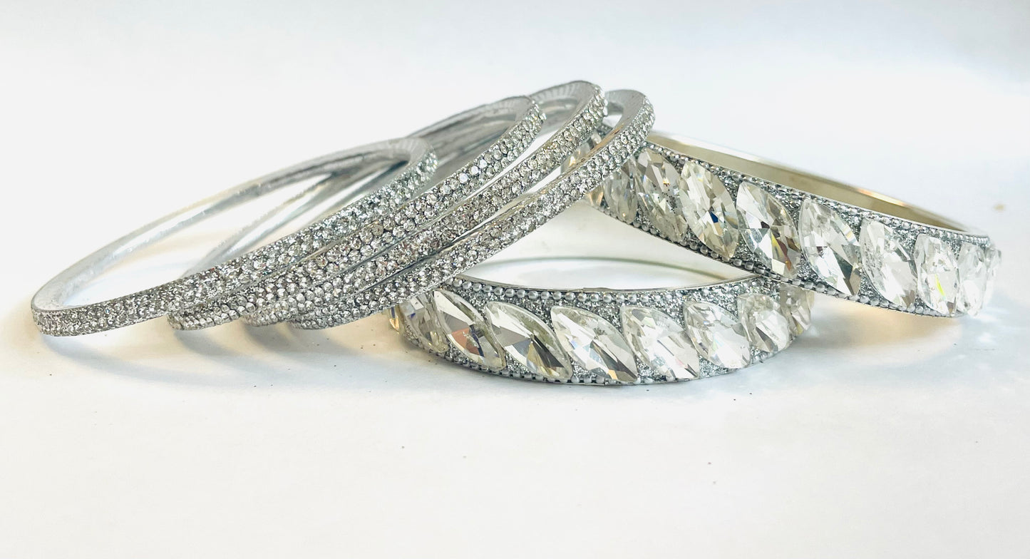 Luxury Silver Bangles with Large Crystal Accents