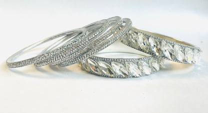 Luxury Silver Bangles with Large Crystal Accents