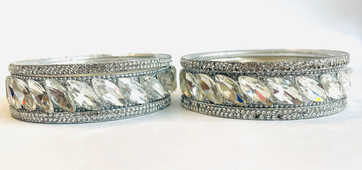 Luxury Silver Bangles with Large Crystal Accents