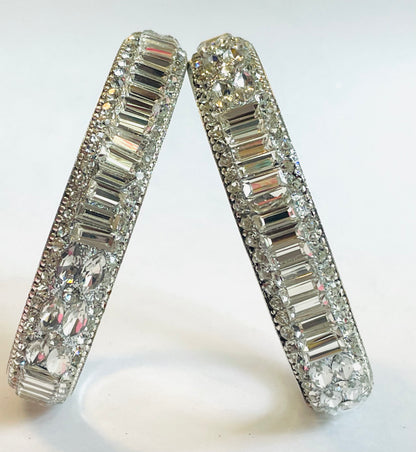 Stone & Kundan Stud Boss Metal 6-Piece Kangan Set - Silver Crystal Glamour