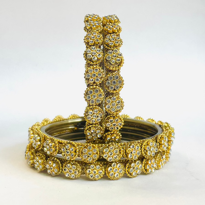 Antique Gold Floral Crystal Bangles - Pair