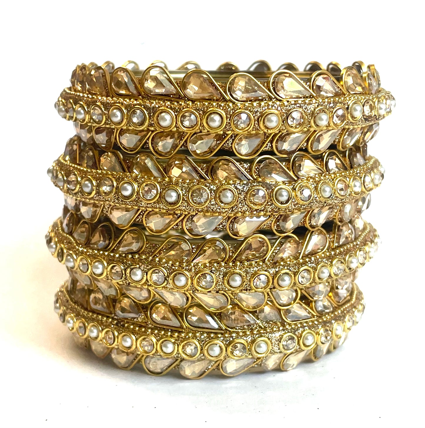 Golden Kundan & Pearl Bangles - Set of 6