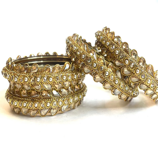 Golden Kundan & Pearl Bangles - Set of 6