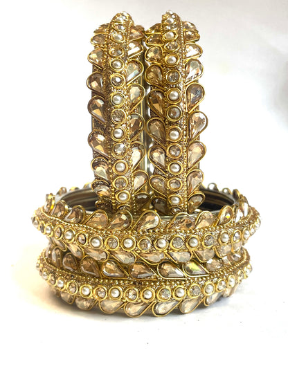 Golden Kundan & Pearl Bangles - Set of 6