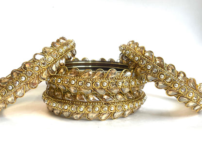 Golden Kundan & Pearl Bangles - Set of 6