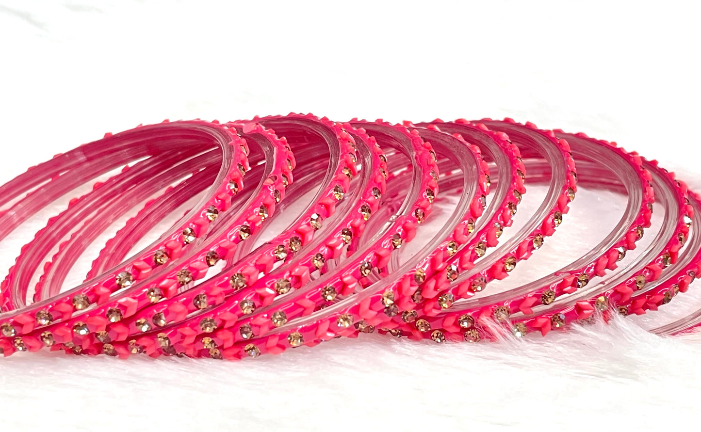 Pink Crystal & Beaded Bangles – Elegant Traditional Bangle Set for Women