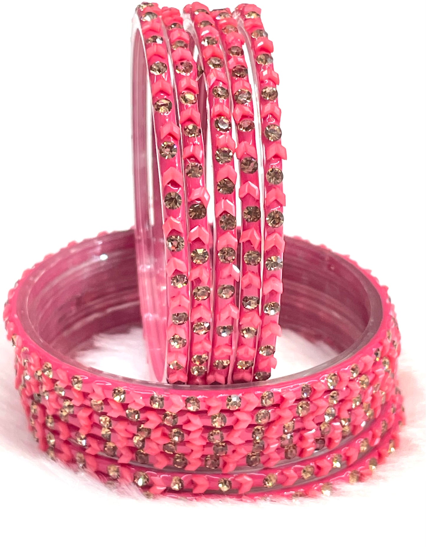 Pink Crystal & Beaded Bangles – Elegant Traditional Bangle Set for Women