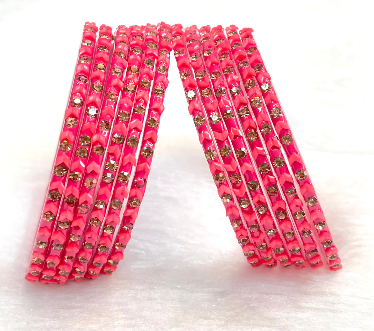 Pink Crystal & Beaded Bangles – Elegant Traditional Bangle Set for Women