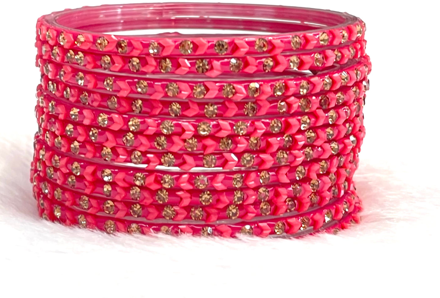 Pink Crystal & Beaded Bangles – Elegant Traditional Bangle Set for Women