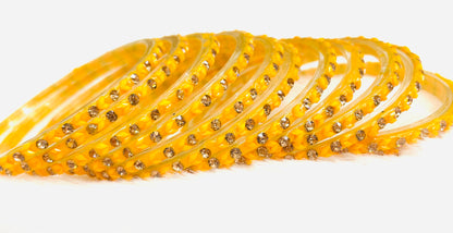 Golden Yellow Crystal & Beaded Bangles – Traditional Ethnic Bangle Set for Women