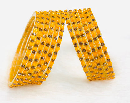 Golden Yellow Crystal & Beaded Bangles – Traditional Ethnic Bangle Set for Women