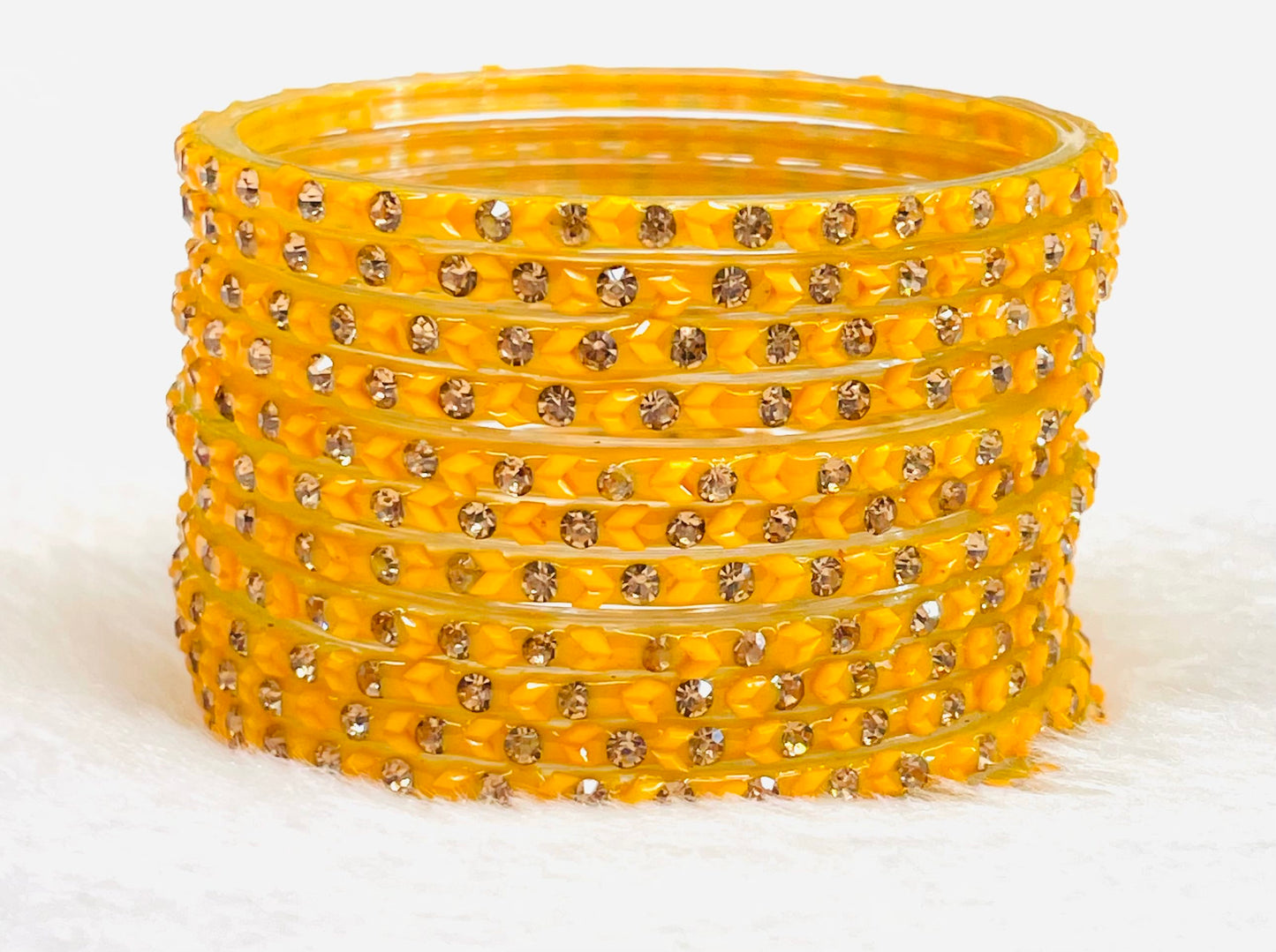 Golden Yellow Crystal & Beaded Bangles – Traditional Ethnic Bangle Set for Women