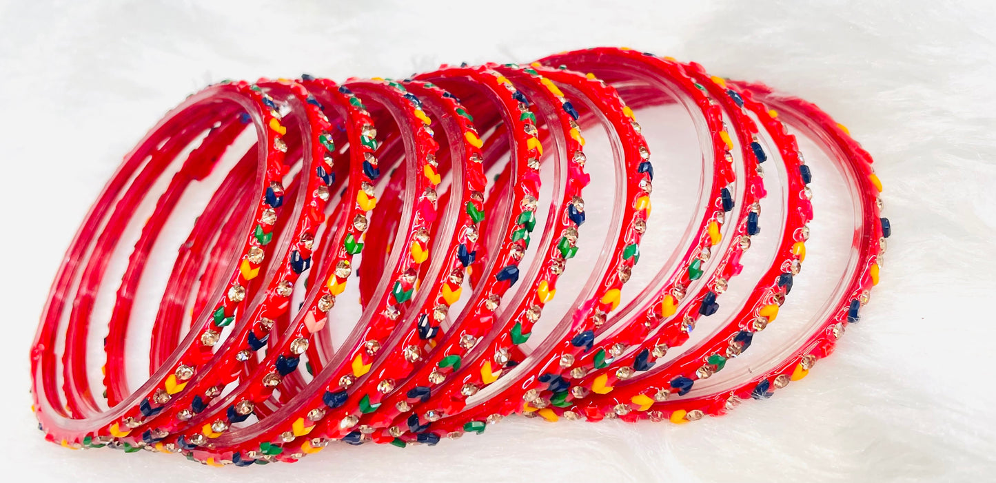Multicolor Crystal & Beaded Bangles – Festive Ethnic Bangle Set for Women