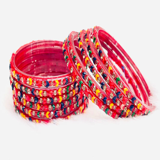 Multicolor Crystal & Beaded Bangles – Festive Ethnic Bangle Set for Women