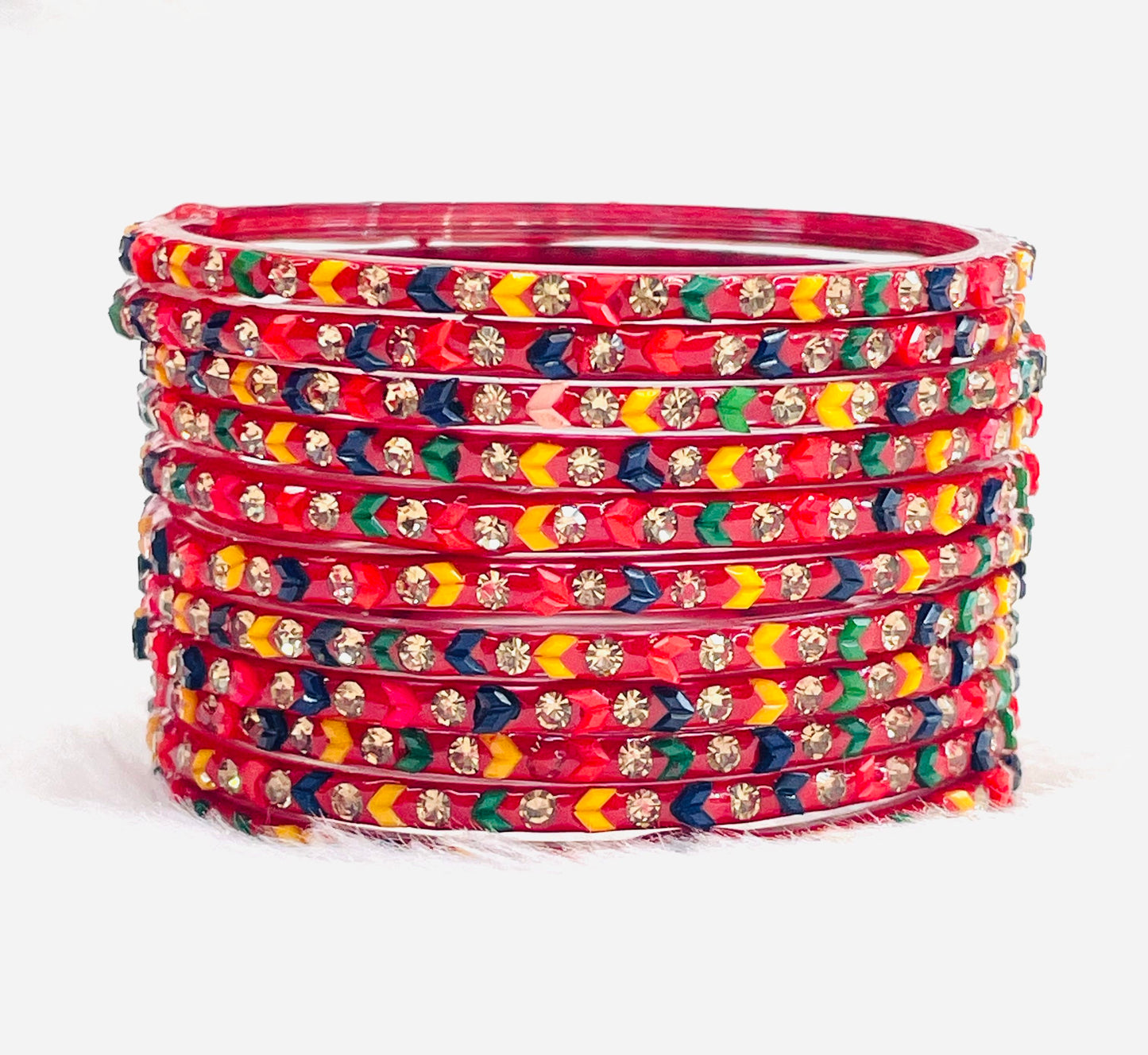 Multicolor Crystal & Beaded Bangles – Festive Ethnic Bangle Set for Women