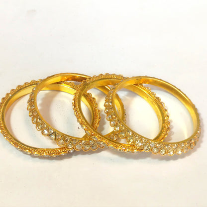 Radiant Gold-Plated Crystal Studded Bangles Set