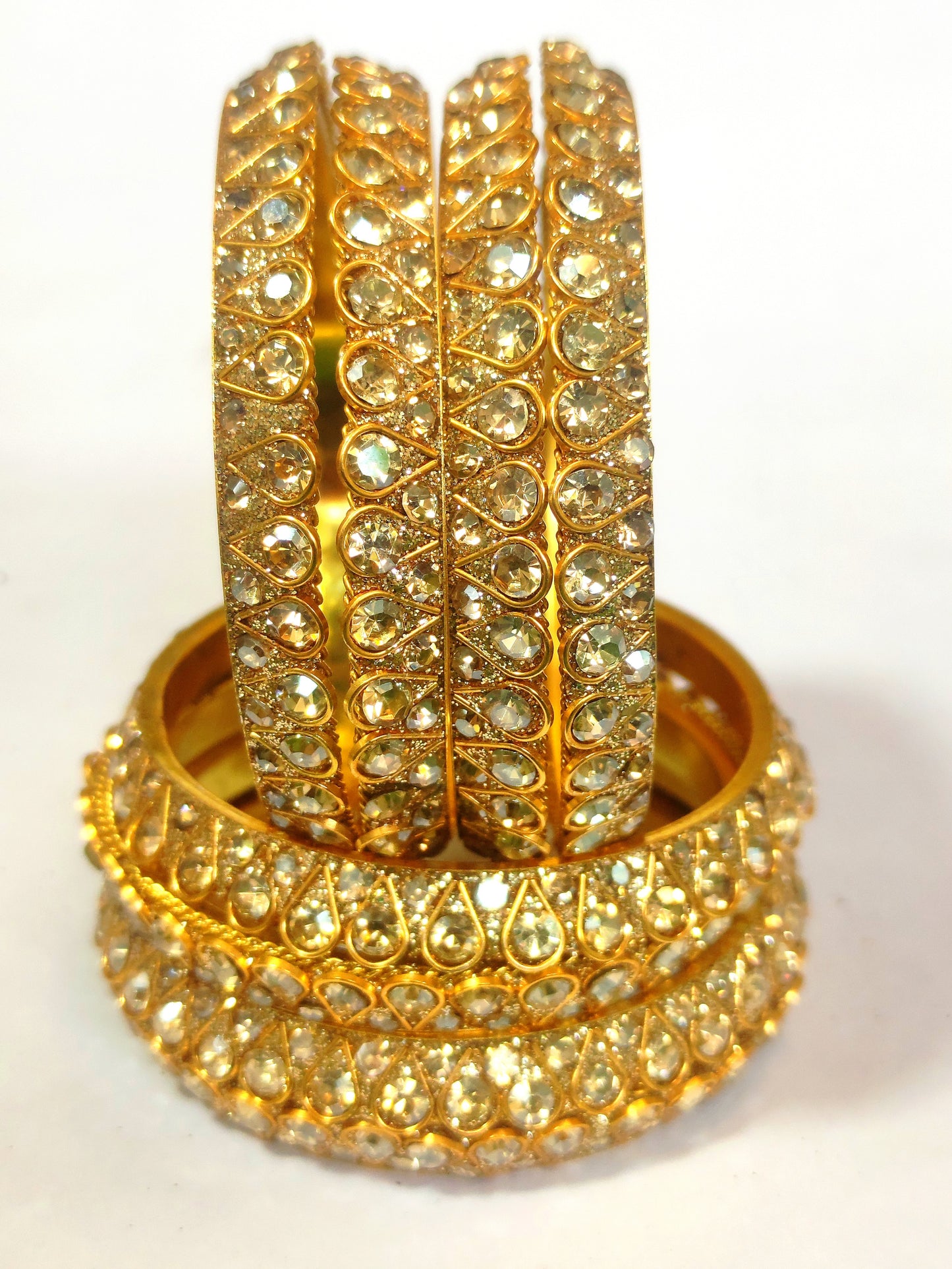 Radiant Gold-Plated Crystal Studded Bangles Set