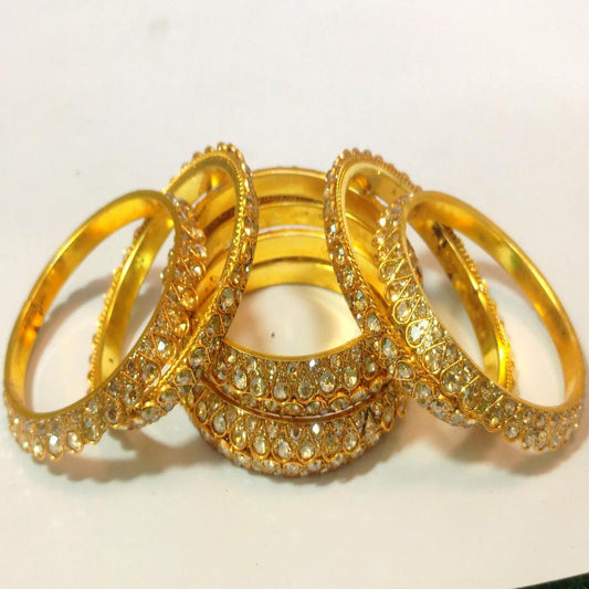 Radiant Gold-Plated Crystal Studded Bangles Set