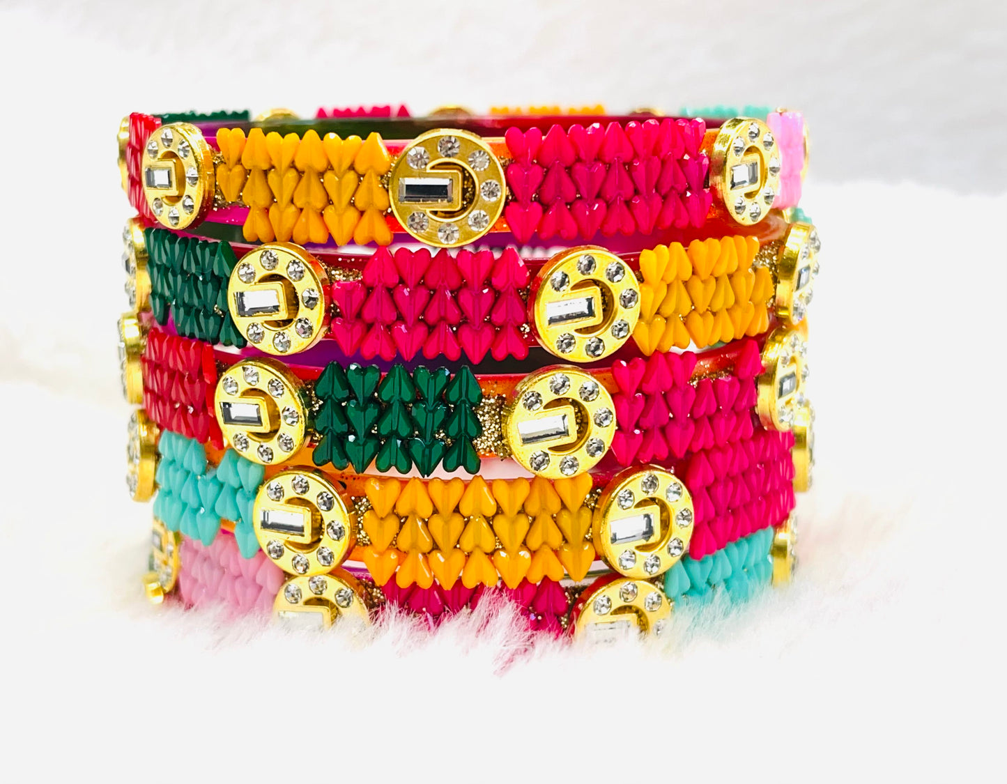 Vibrant Handcrafted Thread Bangles with Kundan Accents - Set of 6