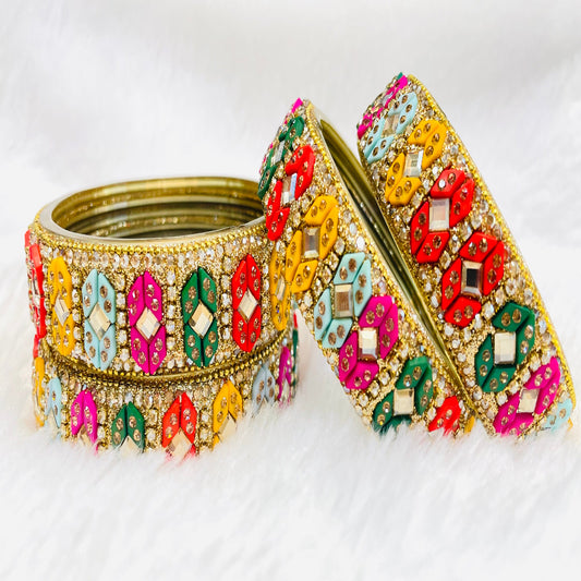 Vibrant Multicolor Crystal-Studded Bangles Set - Festive Indian Jewelry