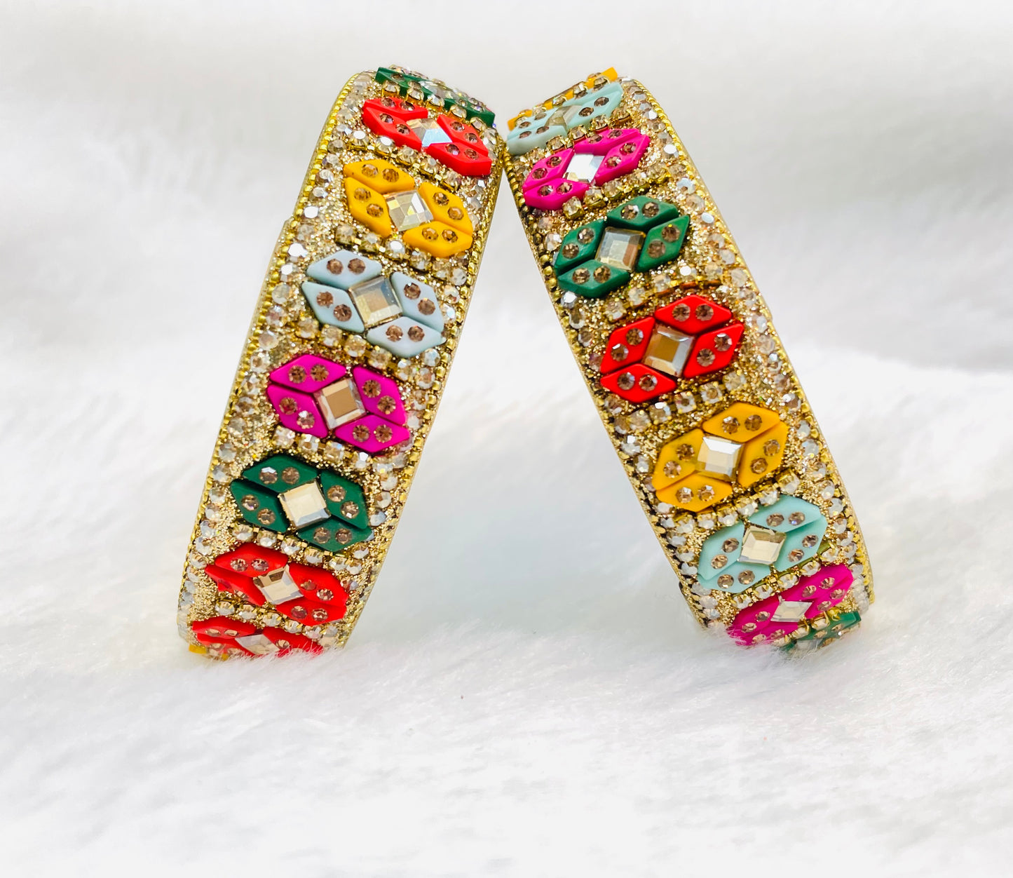 Vibrant Multicolor Crystal-Studded Bangles Set - Festive Indian Jewelry