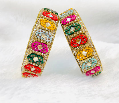 Vibrant Multicolor Crystal-Studded Bangles Set - Festive Indian Jewelry